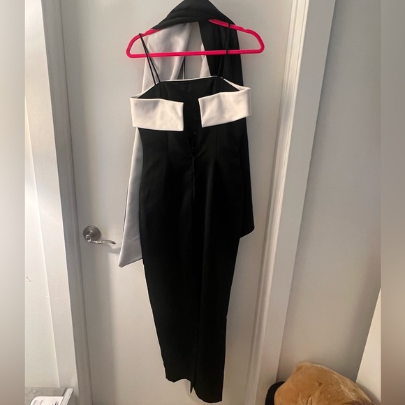 ALEX EVENINGS dress gown formal evening cowl black and white with satin shawl - Picture 3 of 7